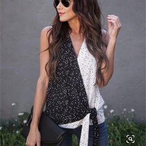 Vici Dolls Drive You Wild Colorblock Drape Tie Top, Black and White